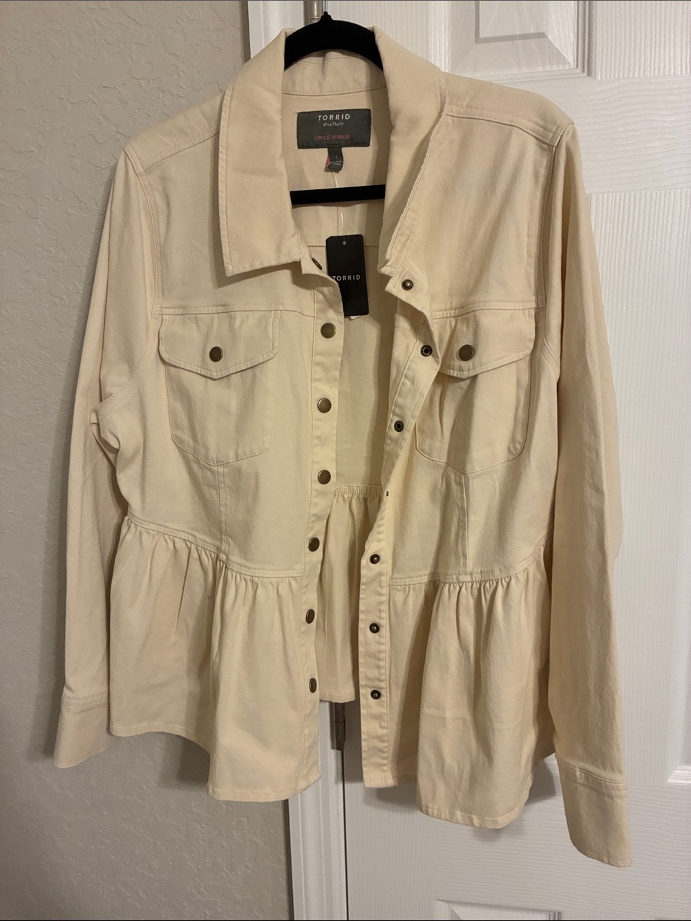 torrid Cream Peplum Snap-Front Jean Jacket